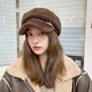 Imitation Lamb Hair Duck Tongue Hat Casual White Black Coffee Beige Painter Cap Fedora Wool Caps Autumn Winter 231228