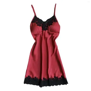 Women's Sleepwear Sexy Lingerie Summer Nightgown Lace Patchwork Mini Night Dress Spaghetti Strap Ladies With Chest Pad