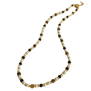 Pendant Necklaces Tiger's Eye Double-layered Necklace Women's Light Luxury Niche Design Premium Sense Beaded Collarbone