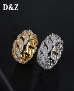 Кубинское кольцо-цепочка для мужчин039s, хип-хоп, золотого цвета, ювелирные кольца с кубическим цирконом, 8, 9, 10, 11, пять размеров7322458