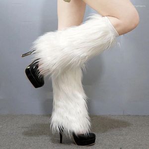 Meias femininas macio branco fofo perna mais quente meninas inverno quente meias de pele do falso longo legging pé bota cobre bezerro grosso