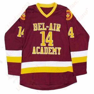 Maglia Bel-air Academy 14 Will Smith Movie Ed 100% ricamo Maglie rosse da hockey per uomo e donna