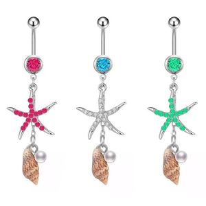 Moon Starfish Belly Ring Shell Navel Stud Crystal Belly Navel smycken Rhinestones Belly Button Ring Crystal Belly Body Jewelry