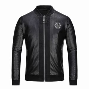 Men's Fashion Skull Hot Diamond Embroidery European and American Leather Brand Baseball Neck Cardigan with Cotton Coat