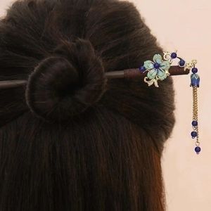 Hårklipp kinesisk forntida stil träpinne lång tofs styvskaka blommor formade kvinnor hårnål present hanfu qipao tillbehör