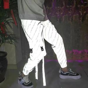 Men's Pants Man Big Kids Night Reflective Jogger Live Show Dance Letttering Ribbos Featured Silver Grey