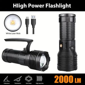 1PC Super Bright Strong Light ficklampa, 2000 lumen, lång batteritid, laddning av bärbara lampor med hög effekt för hushåll för hushåll för hushåll