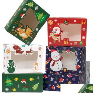 Present Wrap Cardboard Portable Christmas Gift Box Party Favor Holders Candy Cookie Boxes With Snowman Santa Claus Card LX4246 Drop Deliv Dhnud
