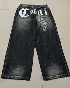 Gotiska brev tryckt höga midja jeans kvinnor höst och vinter hip hop y2k haruku mode trend mångsidiga avslappnade byxor