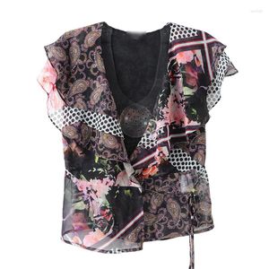 Blusas femininas estampa floral decote sem mangas