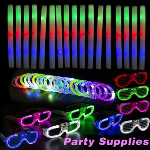 LED köpük çubukları aydınlatma oyuncaklar parti, karanlık malzemelerde parıltı neon güneş gözlüğü bilezikler düğün dekorasyonu 231227