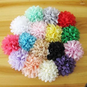 Decorative Flowers 5pcs/lot 4" Tulle Artificial Fabric Hair Chic Soft Chiffon Flower Lace Trim Patch Applique Wedding