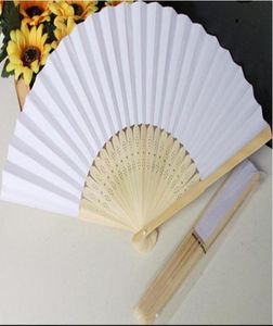Fani papieru Białe chińskie fan ślubne akcesoria tańca ślubne 21 cm dekoracje domu puste drewno fan wfs006725121