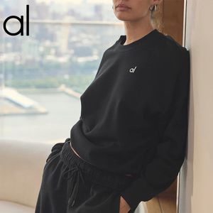 PULLOVER GIROCOLLO AL-Yoga Felpe calde Logo 3D argento sul petto Felpa allentata Giacca casual unisex Top Fashion Outwear