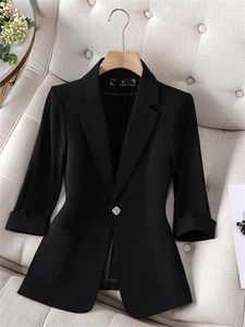 Kvinnors kostymer svart formell blazer kvinnor jacka mode tre kvarts ärm blazers enkelknapp skakade rockar högkvalitativa ytterkläder