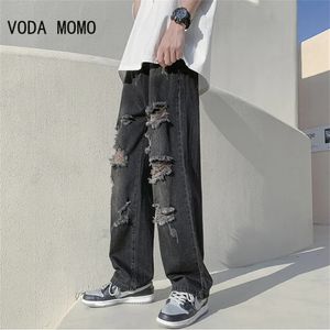 Summer azul preto jeans Ripped Men Fashion Casual Wide Leg Mens StreetWear