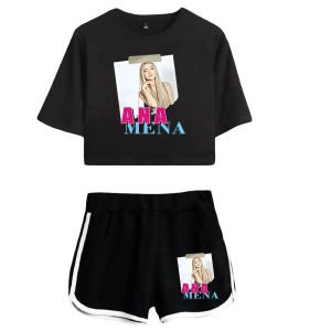 Summer Women's Set Singer Ana Mena Short Sleeve Crop Top + Shorts Sweat Suits Women Tracksuits Two Piece Outfits Streetwear