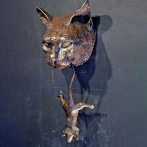Testa di gatto e topo Battente per porta o scultura da parete in resina Ornamento Statua di topo repellente per parassiti in resina per mucchi di porte Proteggi piante 231228