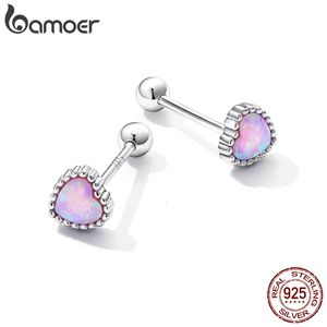 925 Sterling Silver Shining Opal Heart Earrings for Women Love Ears Girl Plated Platinum Jewelry Wedding Gift 231225