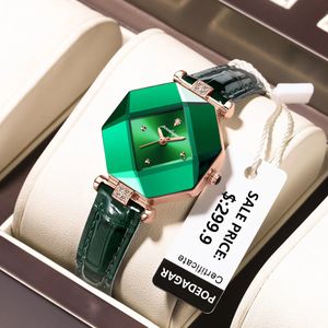 POEDAGAR High Quality Luxury Women's Watch Diamond Quartz Waterproof Ladies Green Leather Watches Fashion Exquisite Drop 231228