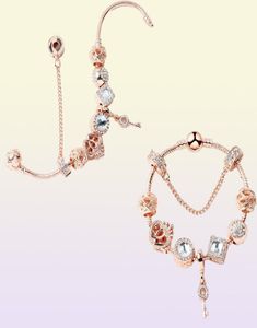 Original s 925 Silver Rose Gold Crystal Lock Pendant Bracelet DIY Beads Charm Safety Chain Bracelets Jewelry Holiday Gift7088585