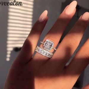 Vecalon Romantic Lovers Promise Ring 925 Sterling Silver Diamond Party Weddingband Rings for women men finger Jewelry274y