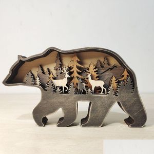 Other Home Decor Update Bear Christams Deer Craft 3D Laser Cut Wood Home Decor Gift Art Crafts Toy Wild Forest Animal Table Dhgarden Dhxt1