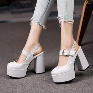 Dress Shoes Women On Heels Platform Pumps Spring Summer Buckle Strap Round Toe Slingbacks For Ladies Party High