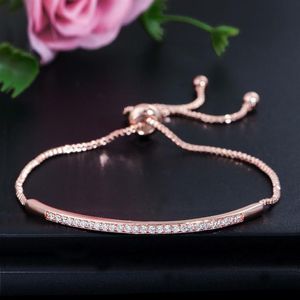 Charme Rose Gold Designer Pulseira Ajustável Womens Single Row Pulseira 3AAA Cubic Zirconia Moda Pulseiras De Cobre Jóias Para W210B