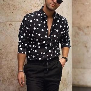 Men's Casual Shirts Top Button Lapel T-Shirt Polka Dot Black White Fashion Simple Dress Spring Summer High Quality Material Plus Size