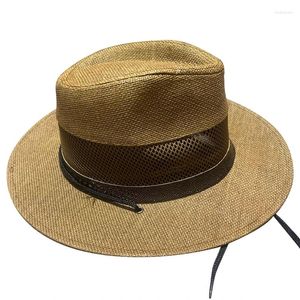 Berets Outdoor Beach Seaside Sun Hut Schatten atmungsaktiven Stroh für Männer Frauen Sommerfischerei Trekking zusammenklappbarer Mesh Fisherman Caps