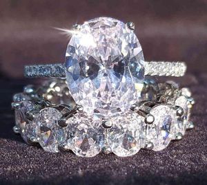 Anello nuziale ovale in vero argento sterling 925 per le donne, fascia di fidanzamento, eternità, gioielli con dito grosso, regalo per signora intera R53491331702