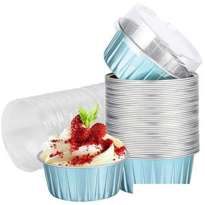 Baking Moulds Baking Mods 50Pcs Ramekins With Lids 5Oz Aluminum Foil Cups Cupcake Muffin Liners Pudding Dessert For Wedding Birthday 2 Dhso1