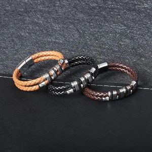Link Bracelets European And American Creative Fashion Versatile Men's Woven Leather Bracelet 6-Strand Double Layer Jewelry Wholesale