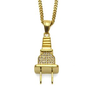 Rhinestone Plug Pendant Necklace Hip Hop Rock Punk Socket Electrical Plug Shape Boyfriend Lovers Birthday Gifts291u