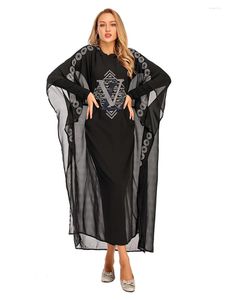 Ethnische Kleidung Abaya Frauen Muslim Robe Strass Chiffon Fledermaus Ärmel Hoodie Kleid Vestidos Elegantes Para Mujer