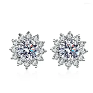 Stud Earrings S925 Silver Sunflower 50 Cents Per Carat D Color Mosonite Wholesale Women's Fashion Jewelry