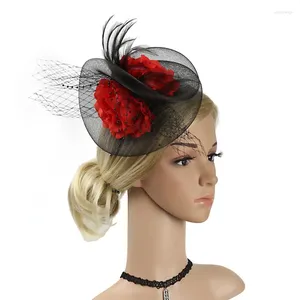 Hårklipp brud hatt tillbehör kort fjäder slöja cocktail ascot race lady's day headpiece head dekor