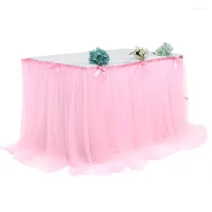 Table Skirt Mesh Gauze Lace Wedding Solid Color Birthday Party Banquet Desk Skirting Celebration Baby SHower Decor