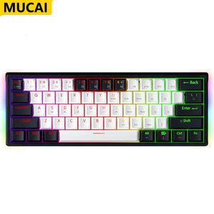 MUCAI MK61 Tastiera meccanica da gioco USB Interruttore rosso RGB retroilluminato intercambiabile 61 tasti Cavo staccabile cablato 231228