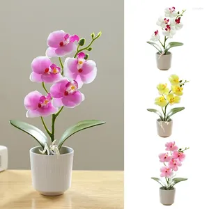 Dekorativa blommor 5 huvuden Phalaenopsis Bonsai Simulation Butterfly Orchid Flower Potted Artificial For Wedding Party Decoration Home Decor