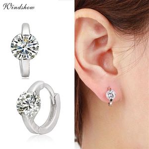 Bonito 925 prata esterlina solitaire redondo cz círculo pequeno laço huggies hoop brincos para mulheres jóias crianças bebê meninas aros arete 2259s