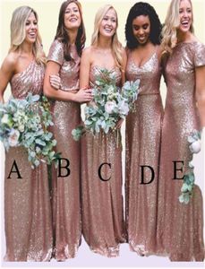 Sparkly Rose Gold Lantejoulas Vestidos de dama de honra 2019 estilo misto feito sob medida bainha vestido de dama de honra vestidos de festa de casamento convidado 7473776