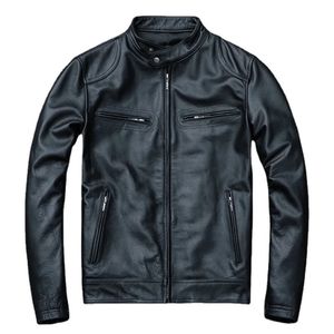 Spring Motorcycle oryginalna skórzana kurtka mężczyzn Cowhide Slim Short Płaszcz Motor Rower Racer Natural Calf Skin Ubrania rozmiar S-5xl 231228