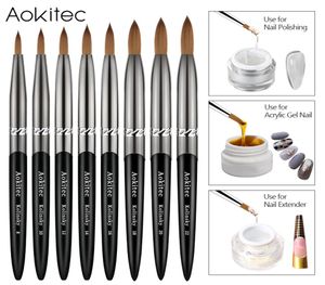 Aokitec Kolinsky Acrylic Nail Brush 1st Black UV Gel Polish Nails Art Extension Builder Pen Ritning Borstar för Manicure Tool3543487