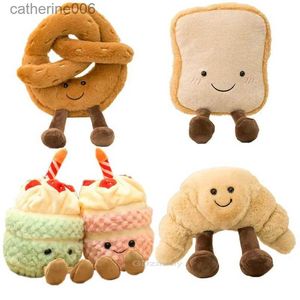 Animais de pelúcia macios dos desenhos animados comida pretzel crossant torrada pão boneca brinquedo de pelúcia recheado baguete poach ovo decoração boneca para menina criança aniversário l231228