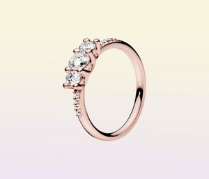 Rose Gold Three Stone Ring Women Girls Wedding Gift Designer Jewelry For Real 925 Sterling Silver Lover Rings med Original4261605