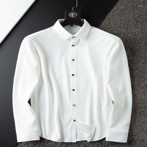 Camisas casuais masculinas Spring e outono fino não alonivo Anti-Riuste Business camisa branca de manga longa Slim Fit Listripe Men