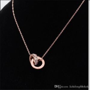 New Titanium Steel Rose Diamond Rome Digital Double Button Short Necklace337T