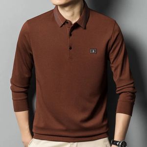 2023 Spring and Autumn Fashion Loose Fit Cotton Polo Collar Versatile Solid Color Long Sleeve Men's Business Shirt 231227